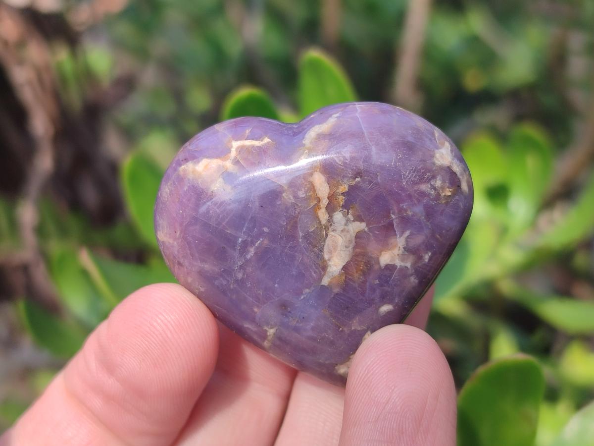 Polished Gemmy Purple Lavender Rose Quartz Hearts x 20 From Madagascar - Toprock Gemstones and Minerals 