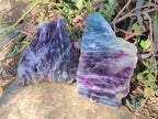 Polished and Natural Watermelon Fluorite Slices x 2 From Uis, Namibia - Toprock Gemstones and Minerals 