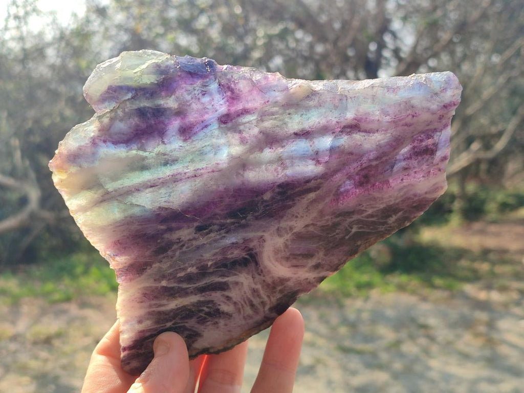 Polished and Natural Watermelon Fluorite Slices x 2 From Uis, Namibia - Toprock Gemstones and Minerals 