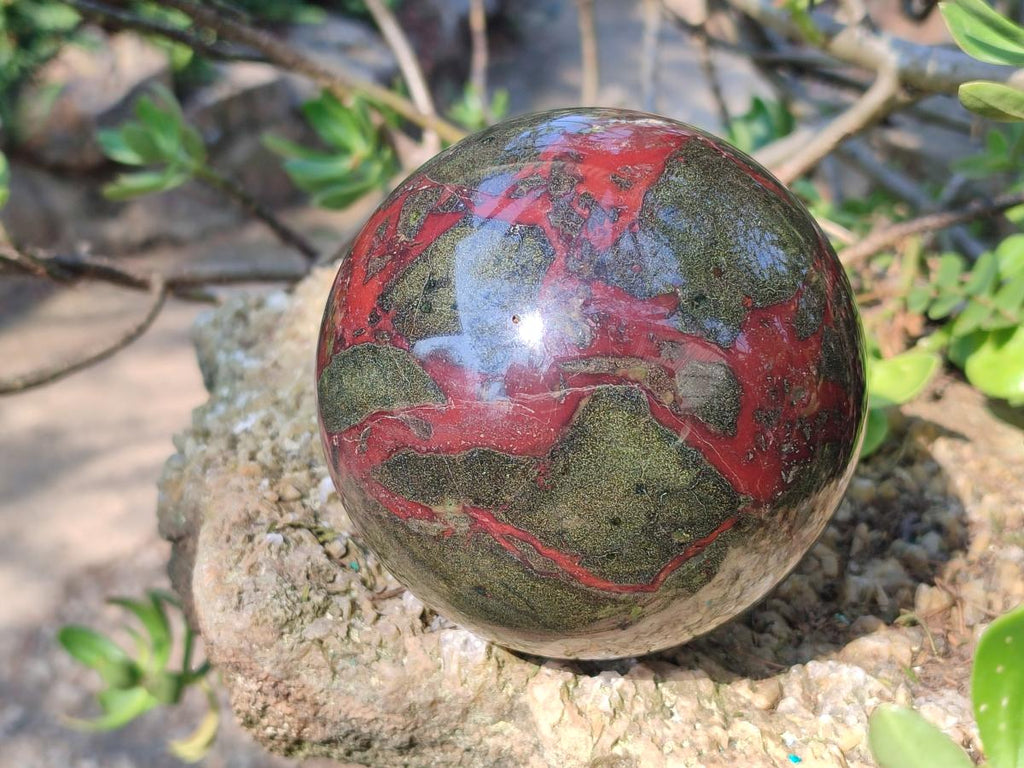 Polished and Natural Large Bastite Dragonsblood Stone Sphere x 1 From Tshipise, South Africa - Toprock Gemstones and Minerals 