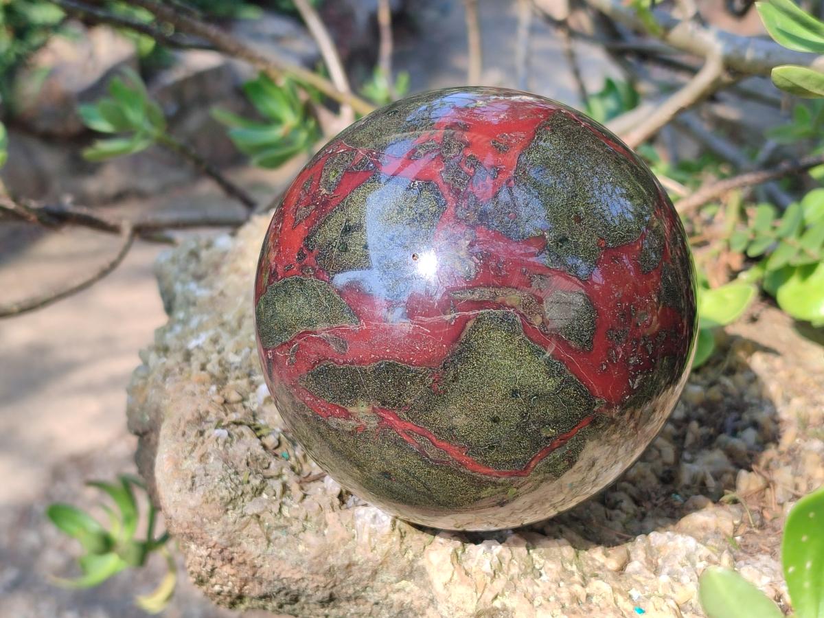 Polished and Natural Large Bastite Dragonsblood Stone Sphere x 1 From Tshipise, South Africa - Toprock Gemstones and Minerals 