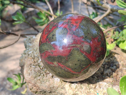 Polished and Natural Large Bastite Dragonsblood Stone Sphere x 1 From Tshipise, South Africa - Toprock Gemstones and Minerals 