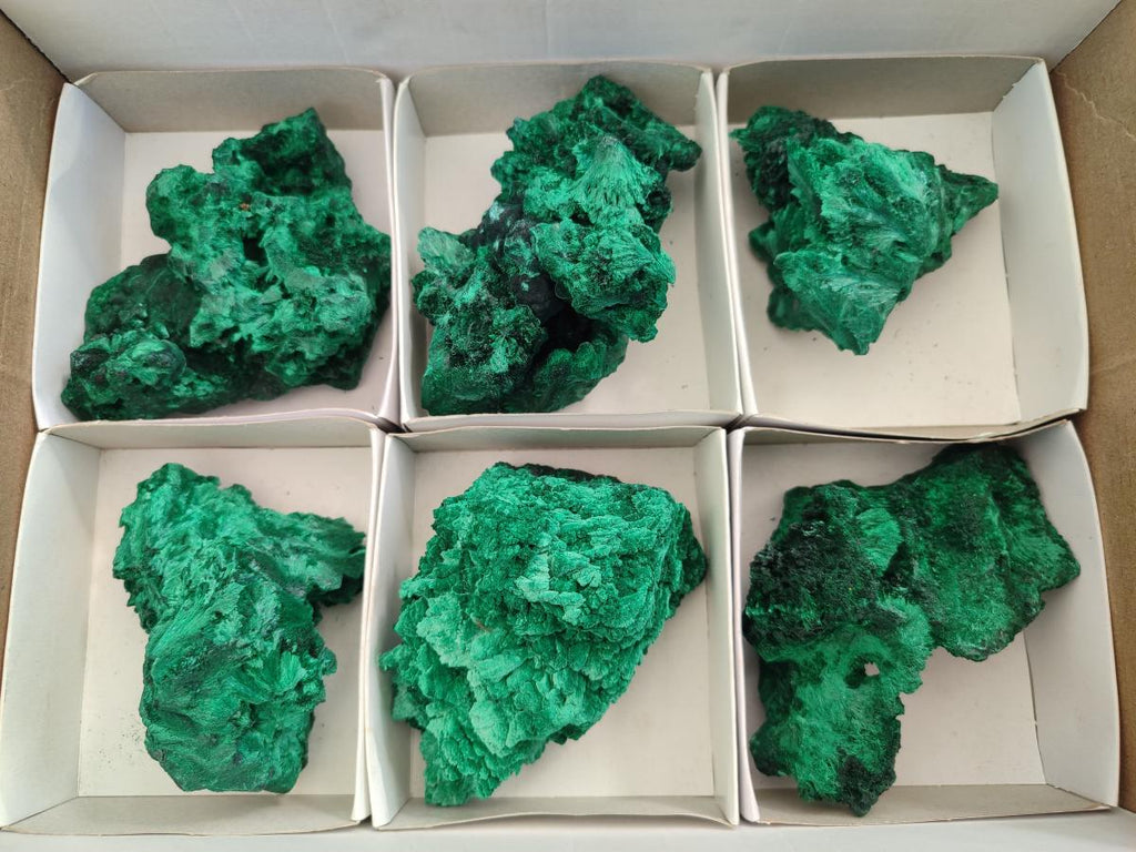 Natural Silky Malachite Specimens x 6 From Kasompe, Congo - Toprock Gemstones and Minerals 