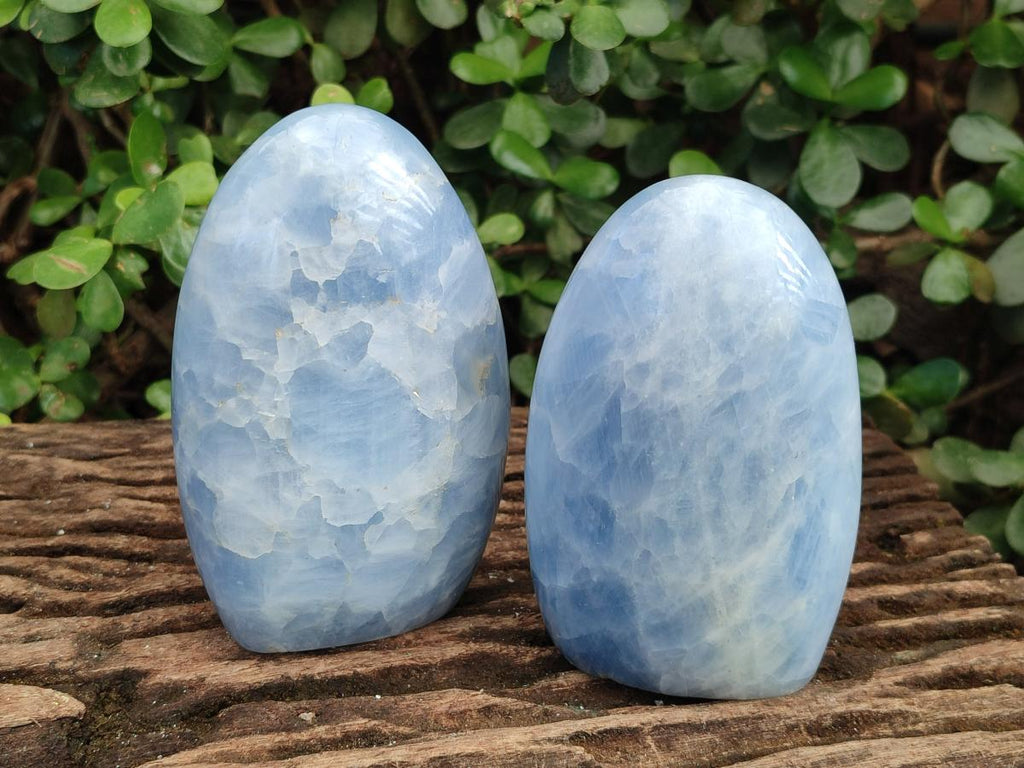 Polished Blue Calcite Standing Display Pieces x 2 From Madagascar - Toprock Gemstones and Minerals 