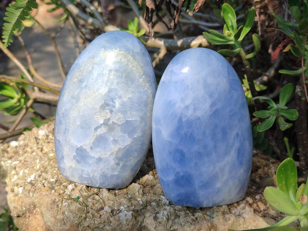 Polished Blue Calcite Standing Display Pieces x 2 From Madagascar - Toprock Gemstones and Minerals 