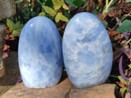 Polished Blue Calcite Standing Display Pieces x 2 From Madagascar - Toprock Gemstones and Minerals 