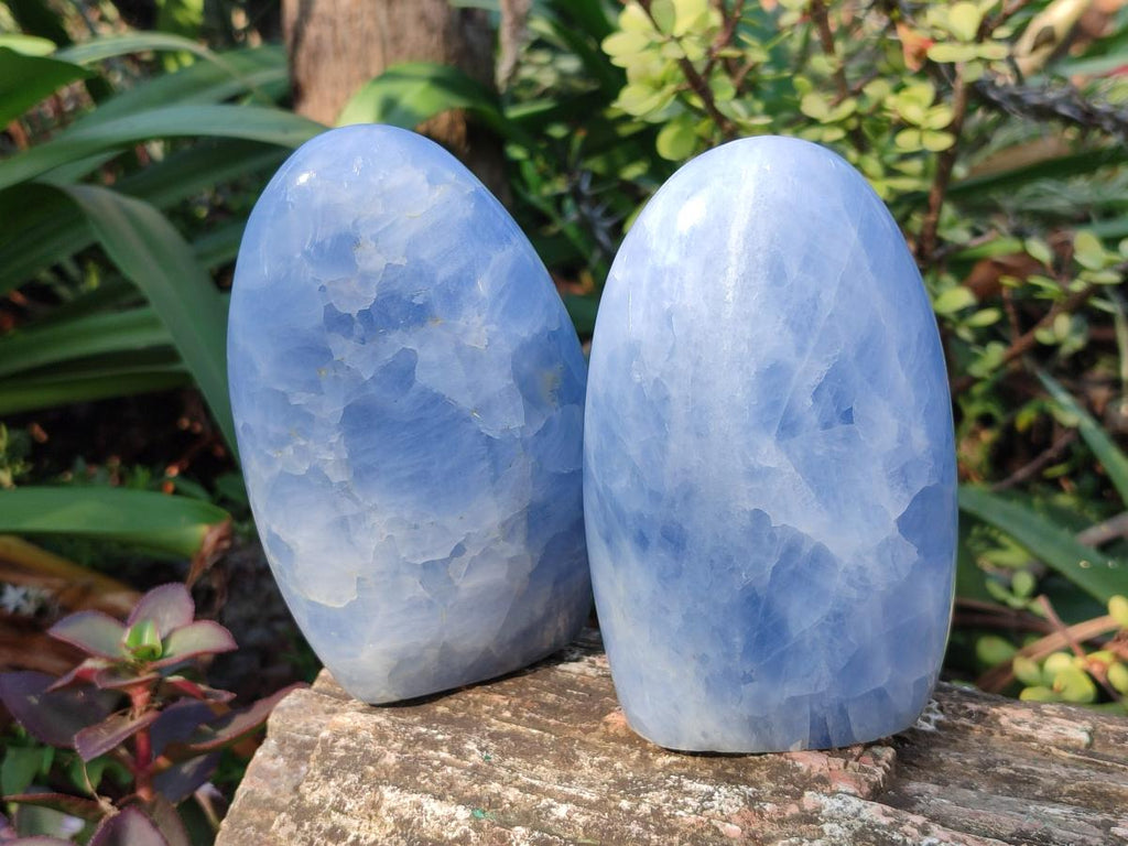 Polished Blue Calcite Standing Display Pieces x 2 From Madagascar - Toprock Gemstones and Minerals 