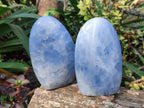 Polished Blue Calcite Standing Display Pieces x 2 From Madagascar - Toprock Gemstones and Minerals 