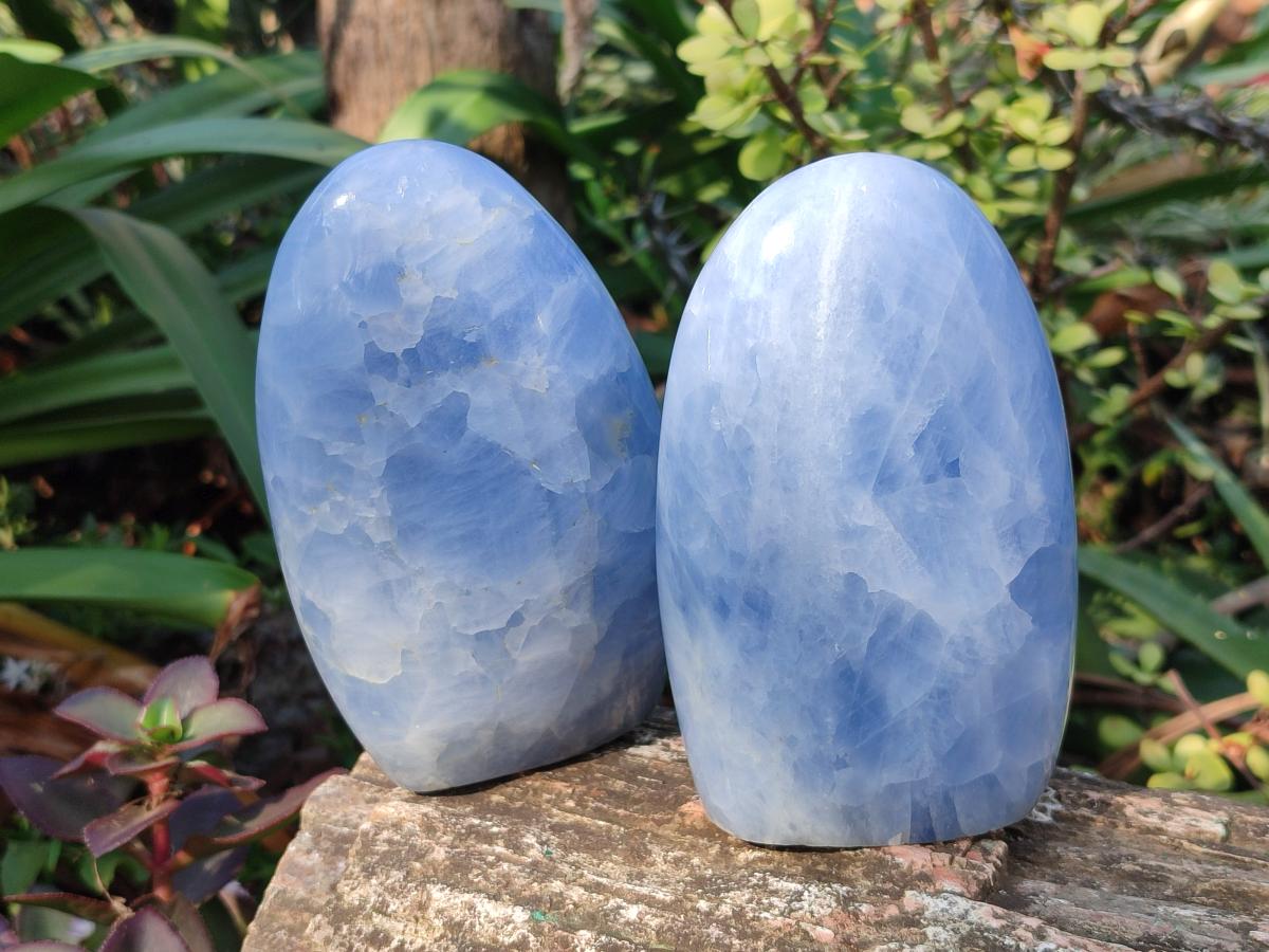 Polished Blue Calcite Standing Display Pieces x 2 From Madagascar - Toprock Gemstones and Minerals 