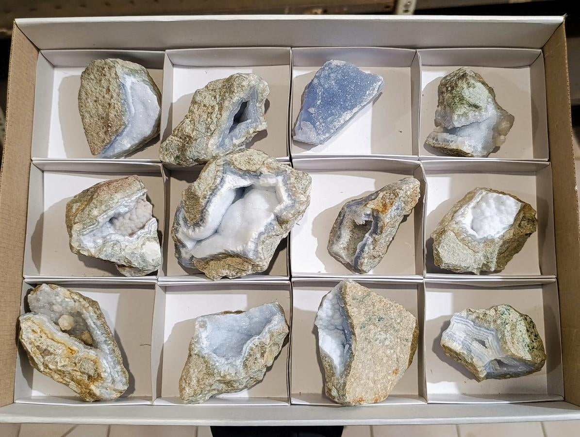 Natural Blue Lace Agate Geode Specimens x 12 From Nsanje, Malawi - Toprock Gemstones and Minerals 