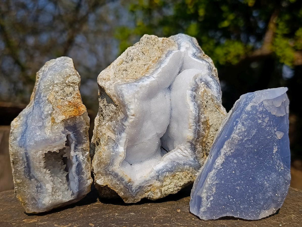 Natural Blue Lace Agate Geode Specimens x 12 From Nsanje, Malawi - Toprock Gemstones and Minerals 