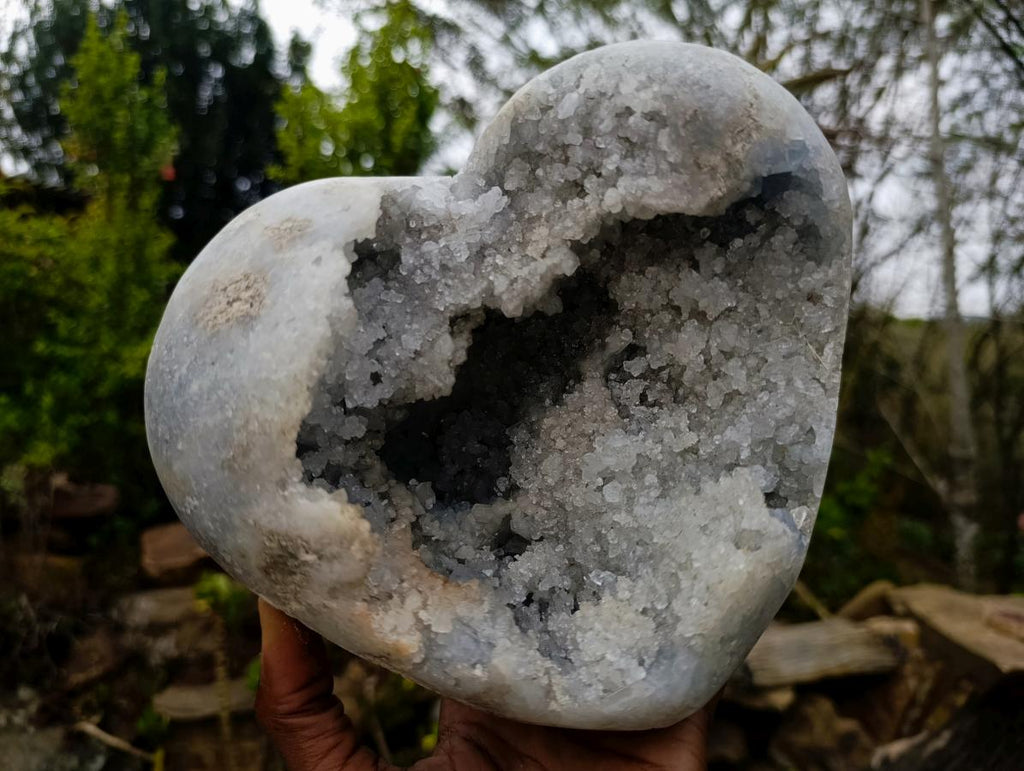 Polished and Natural XL Blue Celestite Heart x 1 From Sakoany, Madagascar - Toprock Gemstones and Minerals 