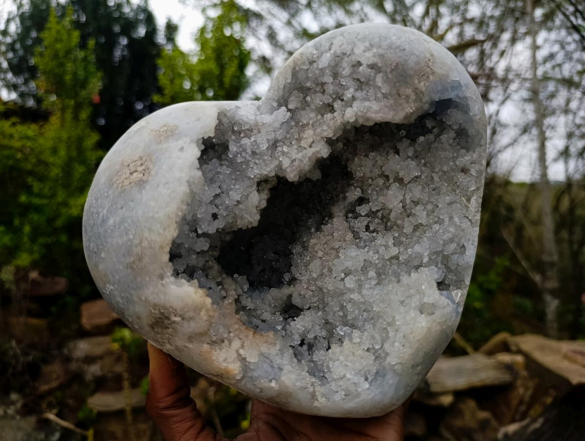 Polished and Natural XL Blue Celestite Heart x 1 From Sakoany, Madagascar - Toprock Gemstones and Minerals 