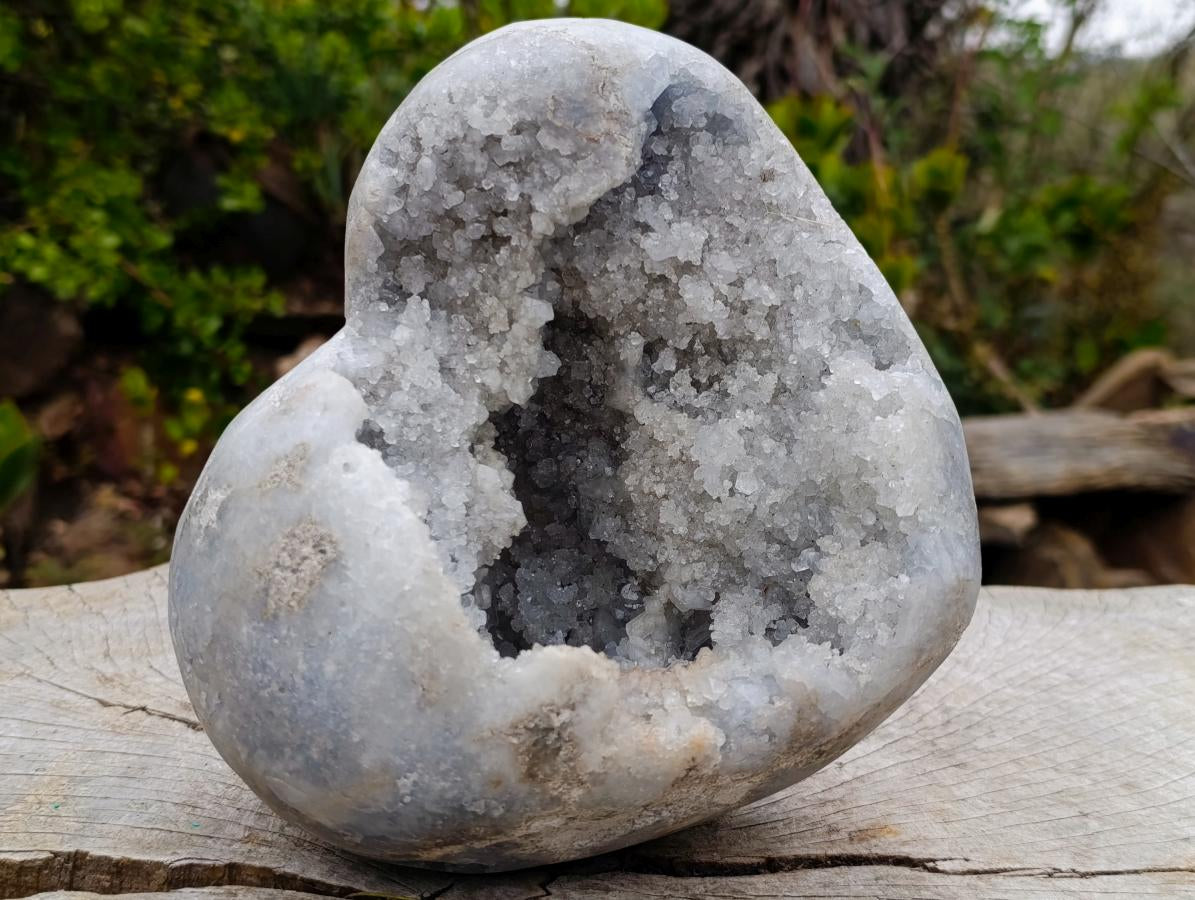 Polished and Natural XL Blue Celestite Heart x 1 From Sakoany, Madagascar - Toprock Gemstones and Minerals 