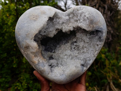 Polished and Natural XL Blue Celestite Heart x 1 From Sakoany, Madagascar - Toprock Gemstones and Minerals 