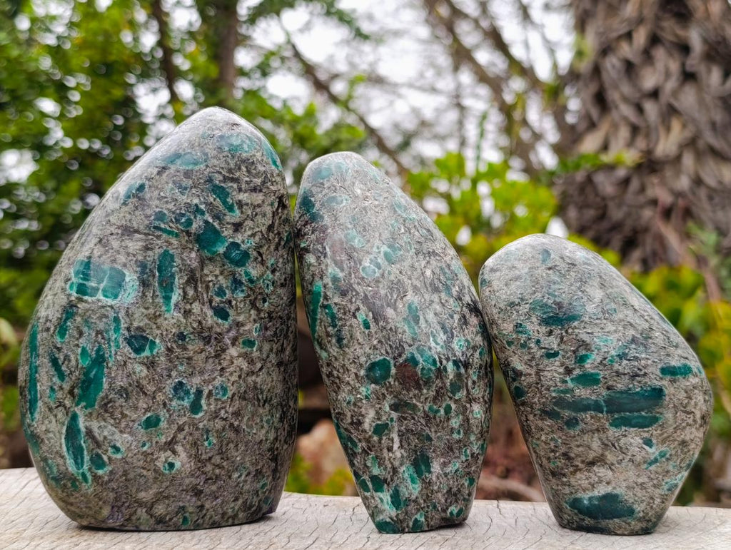 Polished Emerald Mica 'Mutokolite' Standing Display Pieces x 3 From Mutoko, Zimbabwe - Toprock Gemstones and Minerals 