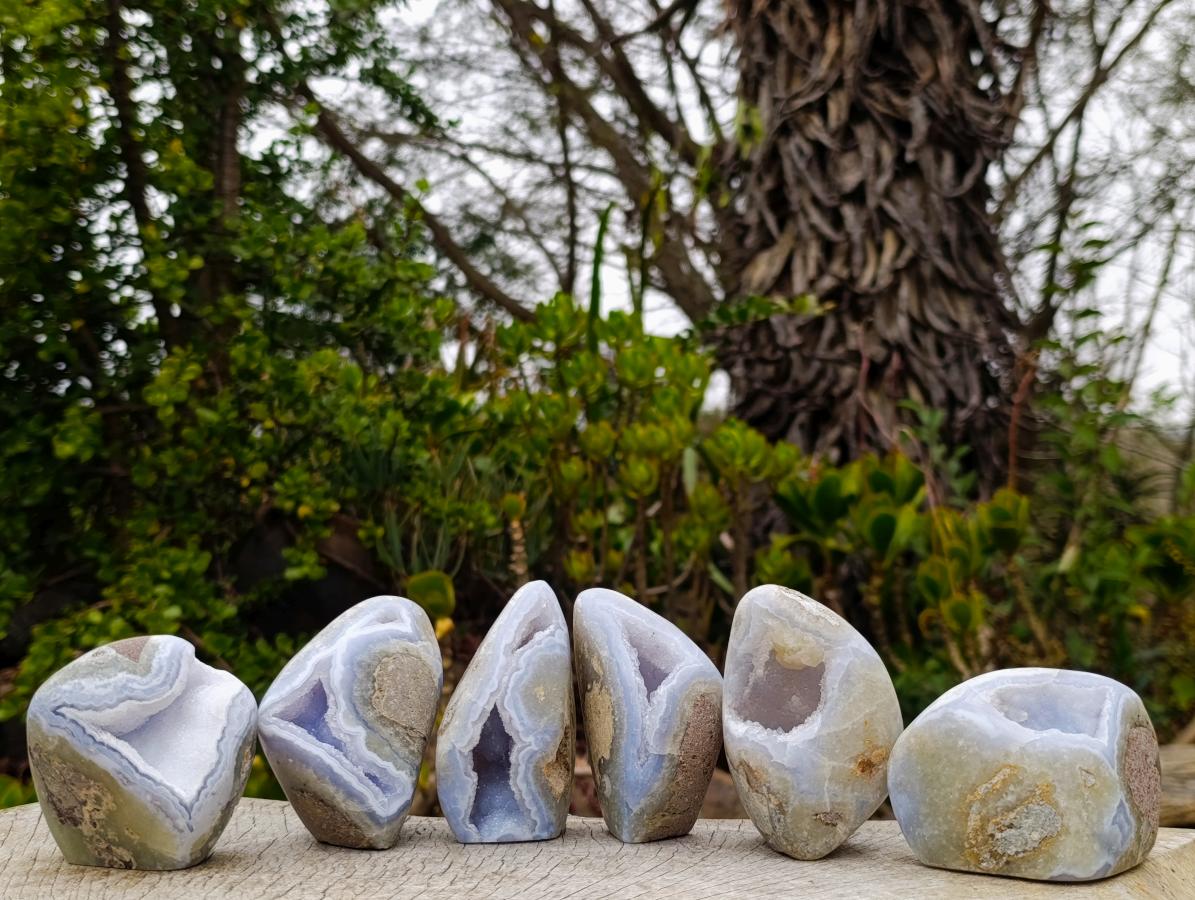 Polished Blue Lace Agate Standing Display Pieces x 6 From Nsanje, Malawi - Toprock Gemstones and Minerals 