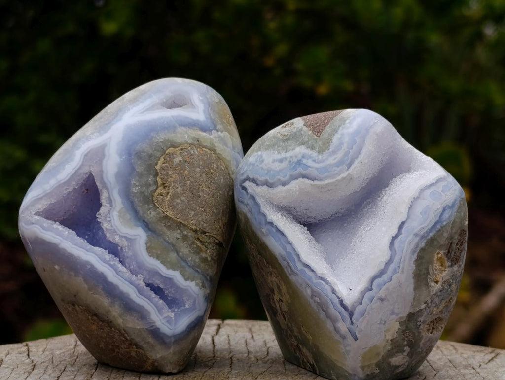 Polished Blue Lace Agate Standing Display Pieces x 6 From Nsanje, Malawi - Toprock Gemstones and Minerals 
