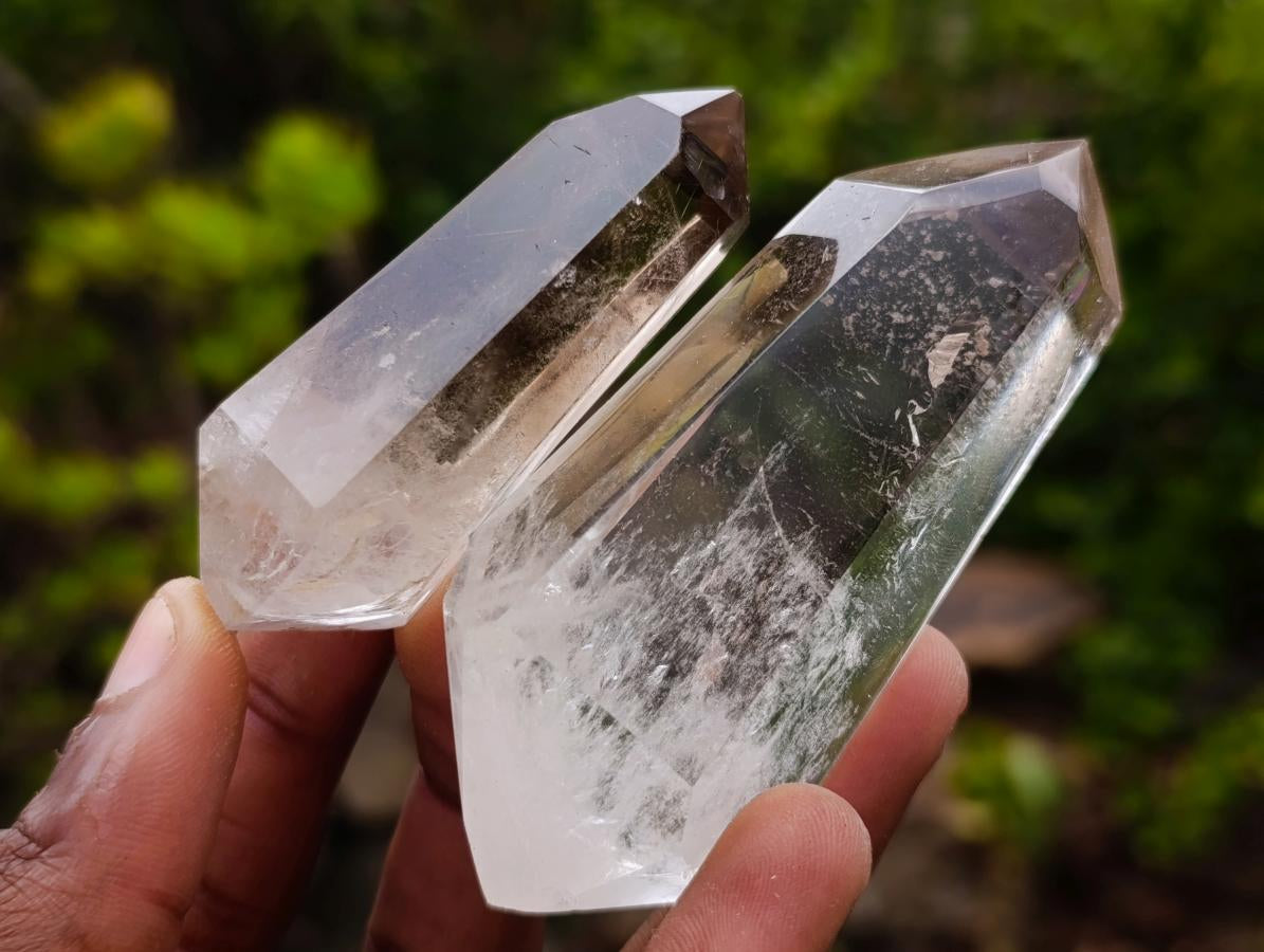 Polished Smokey Window Quartz Double Terminated Crystals and Crystals x 6 From Akansobe, Madagascar - Toprock Gemstones and Minerals 