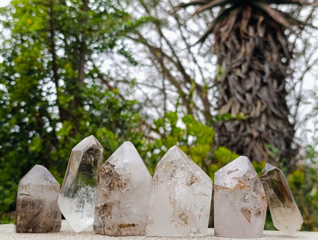 Polished Smokey Window Quartz Double Terminated Crystals and Crystals x 6 From Akansobe, Madagascar - Toprock Gemstones and Minerals 