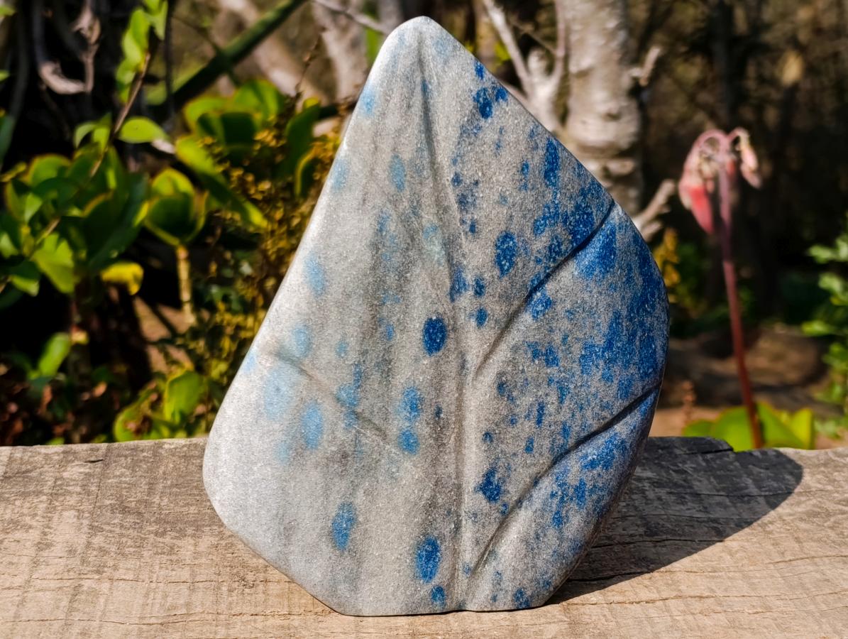 Polished Large Blue Spotted Spinel in Quartz Standing Display Leaf Sculptured Piece x 1 From Madagascar - Toprock Gemstones and Minerals 