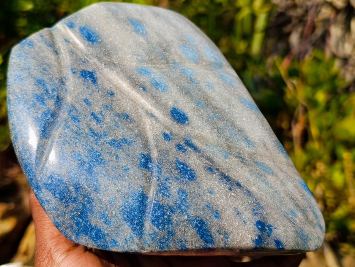 Polished Large Blue Spotted Spinel in Quartz Standing Display Leaf Sculptured Piece x 1 From Madagascar - Toprock Gemstones and Minerals 