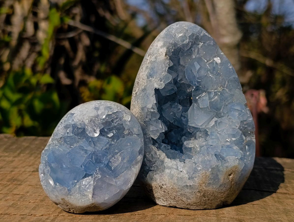 Polished and Natural Blue Celestite Free Forms x 6 From Sakoany, Madagascar - Toprock Gemstones and Minerals 