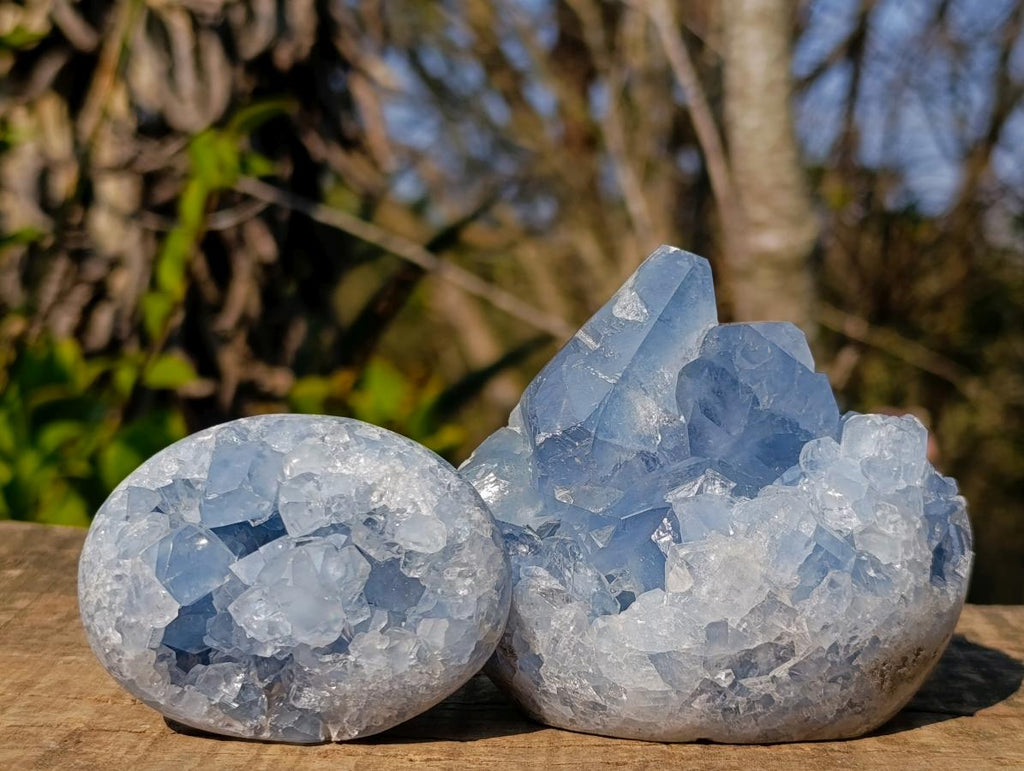Polished and Natural Blue Celestite Free Forms x 6 From Sakoany, Madagascar - Toprock Gemstones and Minerals 
