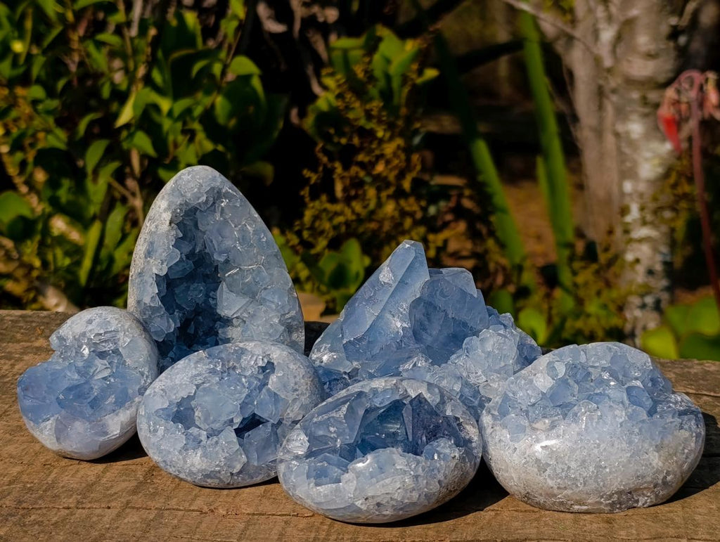 Polished and Natural Blue Celestite Free Forms x 6 From Sakoany, Madagascar - Toprock Gemstones and Minerals 