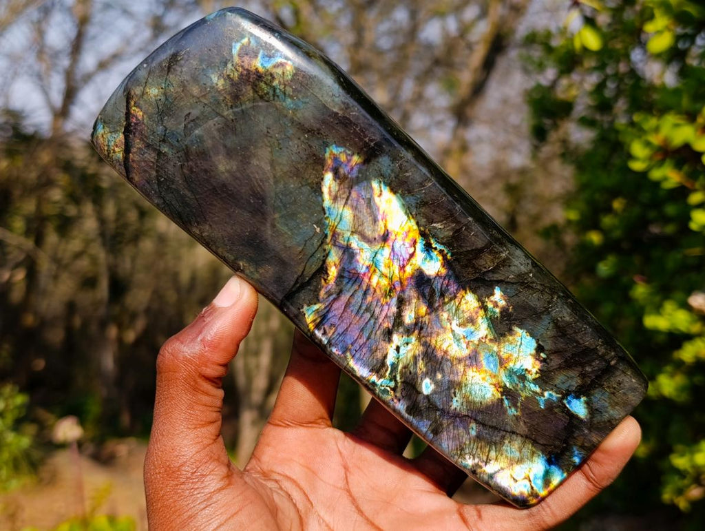 Polished Spectrolite Labradorite Standing Display Pieces x 2 From Madagascar - Toprock Gemstones and Minerals 