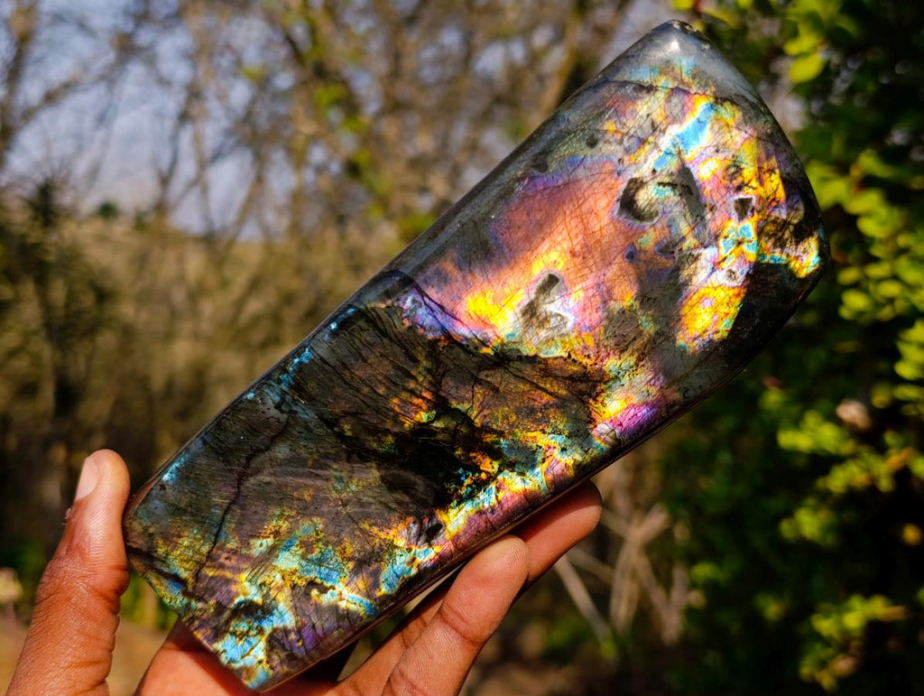 Polished Spectrolite Labradorite Standing Display Pieces x 2 From Madagascar - Toprock Gemstones and Minerals 
