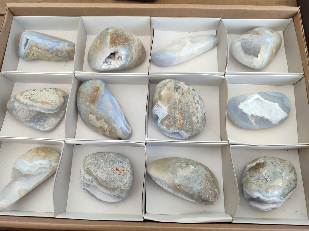 Polished and Ntural Blue Lace Agate Free Forms x 12 From Nsanje, Malawi - Toprock Gemstones and Minerals 