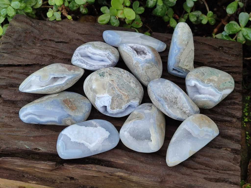 Polished and Ntural Blue Lace Agate Free Forms x 12 From Nsanje, Malawi - Toprock Gemstones and Minerals 