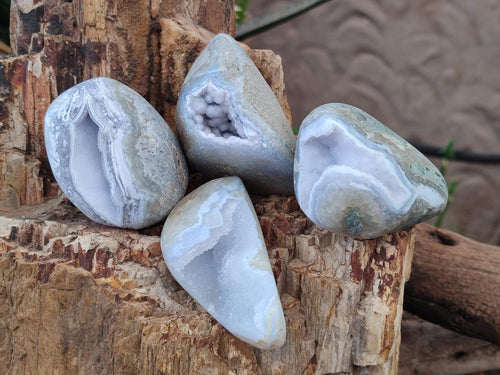 Polished and Ntural Blue Lace Agate Free Forms x 12 From Nsanje, Malawi - Toprock Gemstones and Minerals 