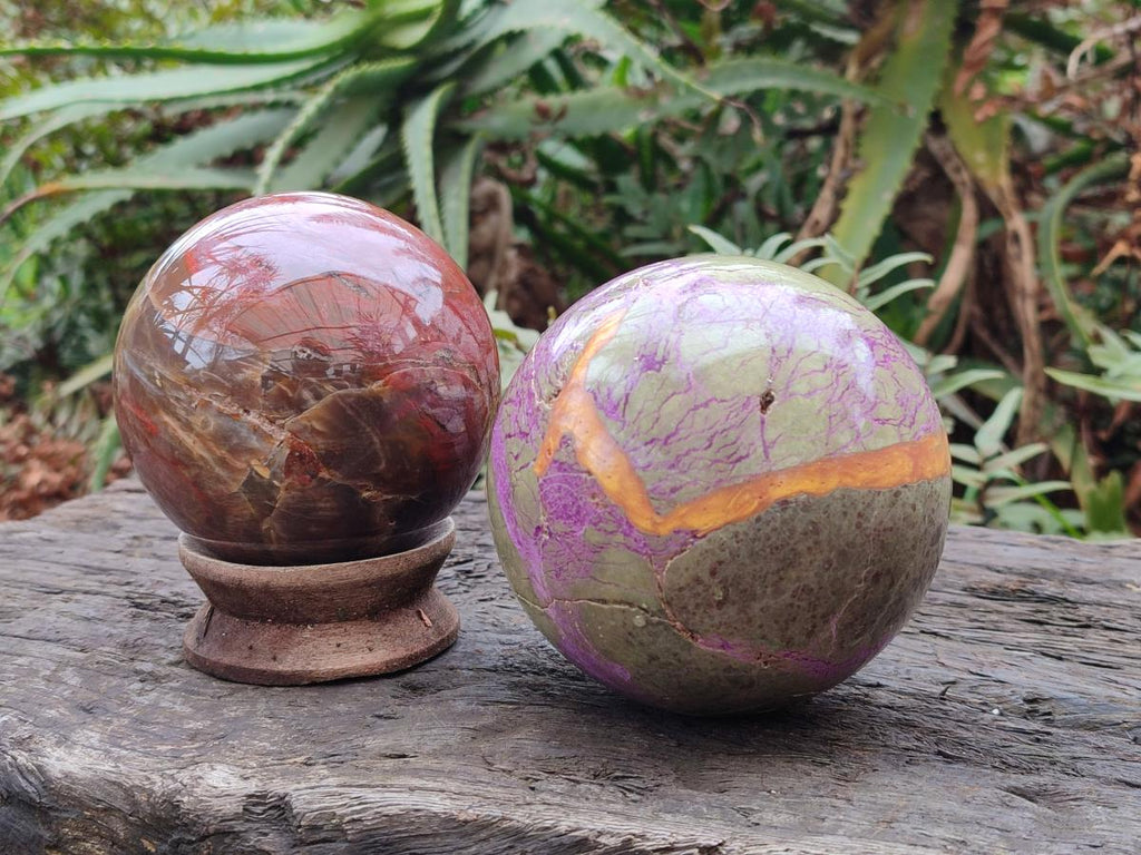 Polished Mixed Multi Mineral Spheres x 2 From Madagascar - Toprock Gemstones and Minerals 