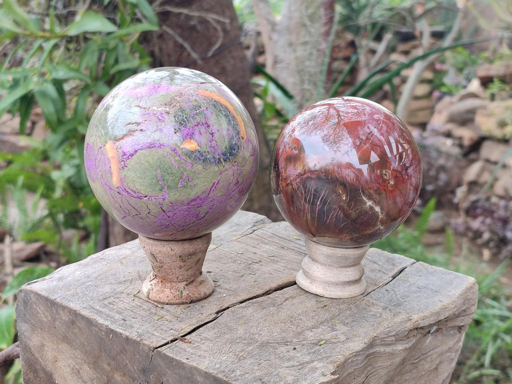 Polished Mixed Multi Mineral Spheres x 2 From Madagascar - Toprock Gemstones and Minerals 