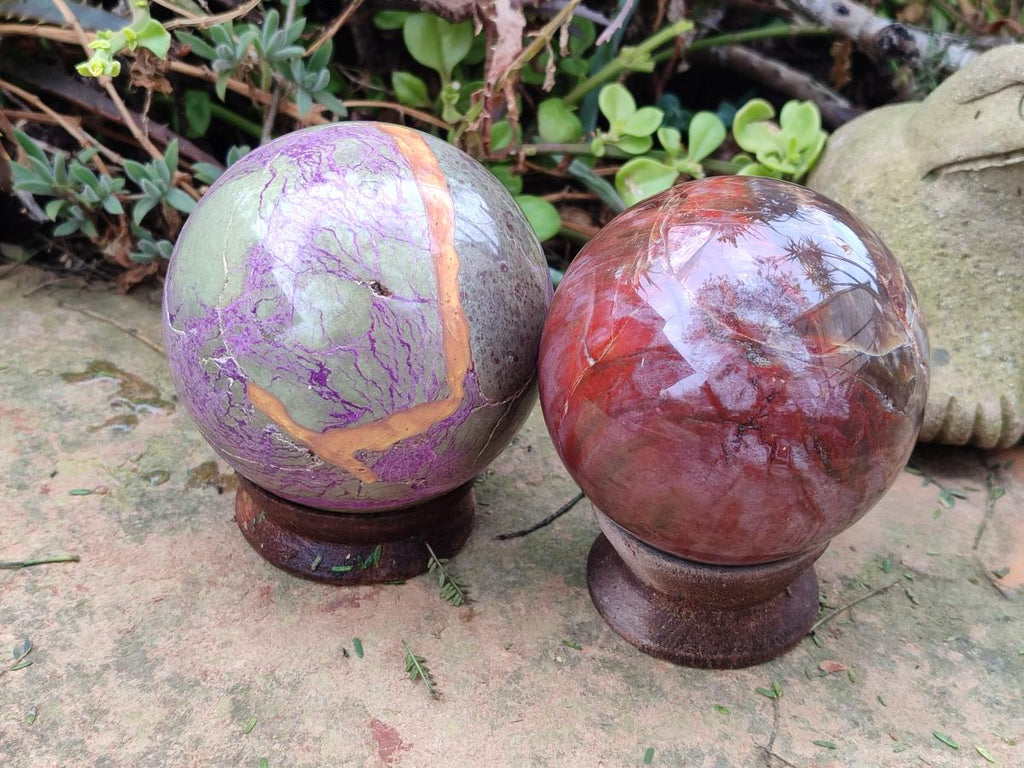 Polished Mixed Multi Mineral Spheres x 2 From Madagascar - Toprock Gemstones and Minerals 