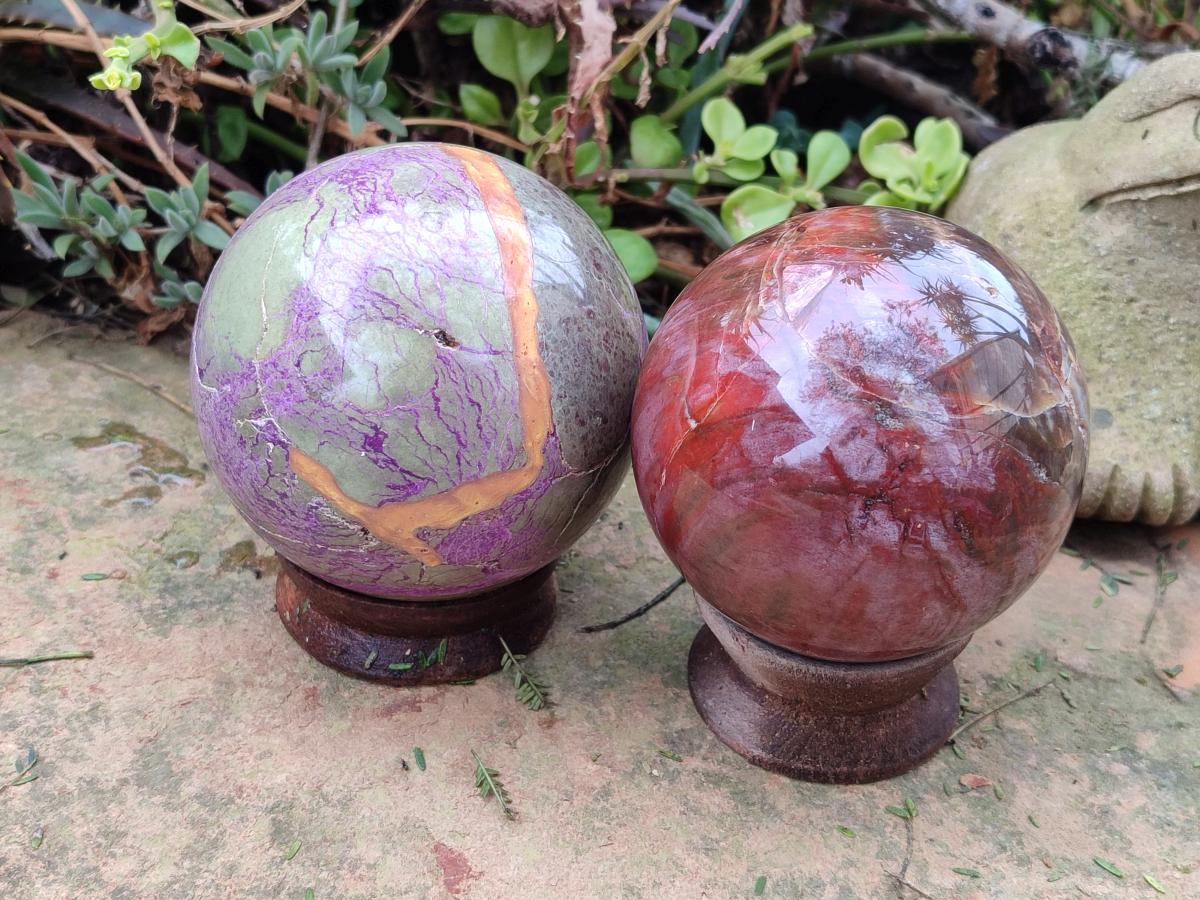 Polished Mixed Multi Mineral Spheres x 2 From Madagascar - Toprock Gemstones and Minerals 