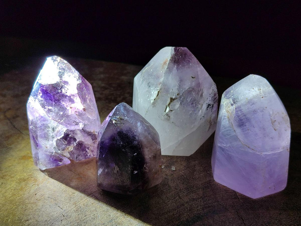Polished Smokey Window Amethyst Crystals x 12 From Akansobe, Madagascar - Toprock Gemstones and Minerals 