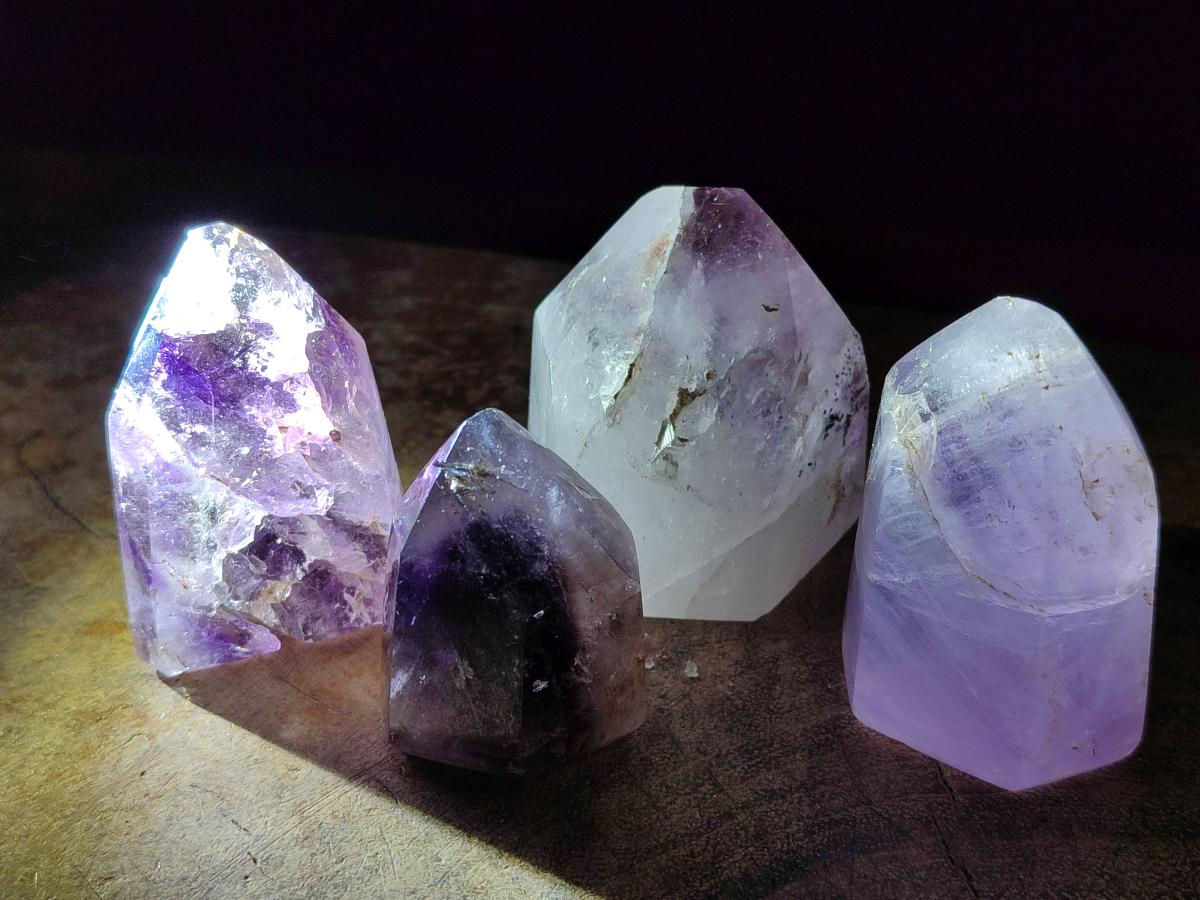 Polished Smokey Window Amethyst Crystals x 12 From Akansobe, Madagascar - Toprock Gemstones and Minerals 