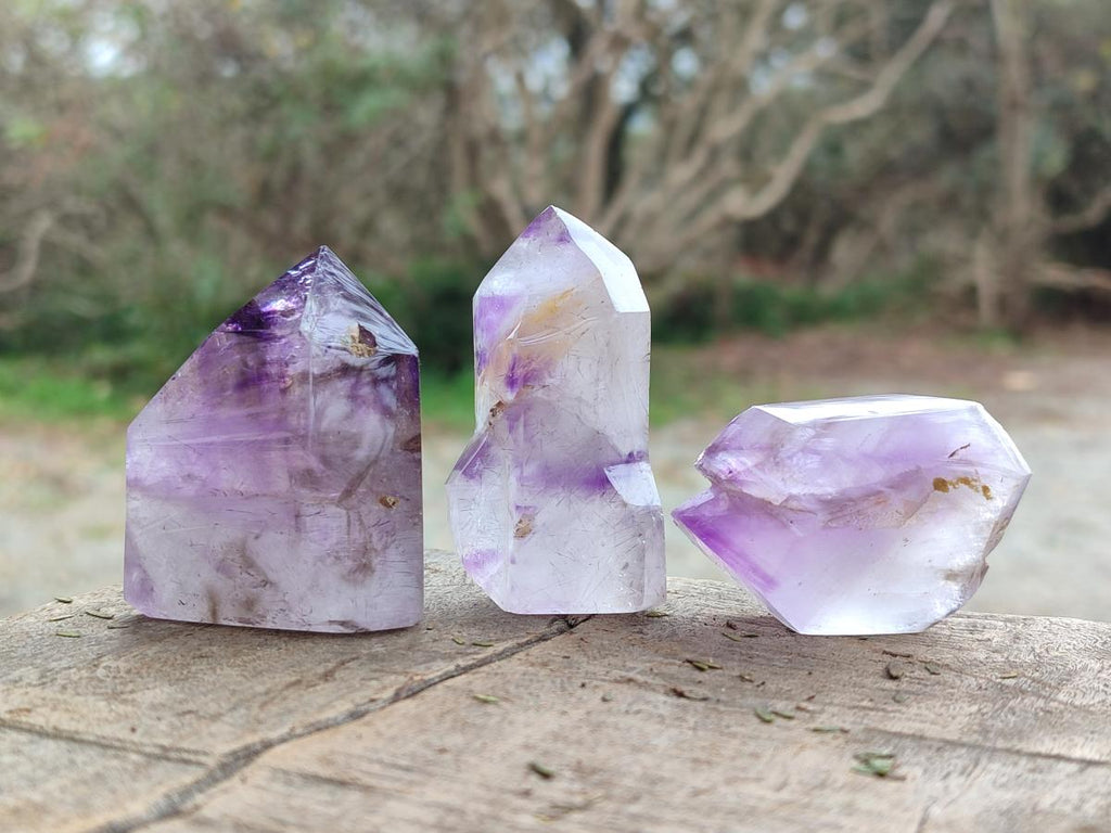 Polished Smokey Window Amethyst Crystals x 12 From Akansobe, Madagascar - Toprock Gemstones and Minerals 