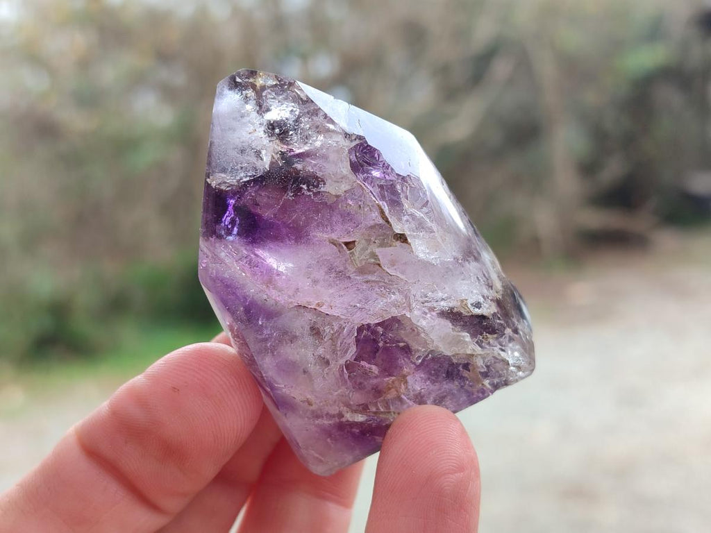 Polished Smokey Window Amethyst Crystals x 12 From Akansobe, Madagascar - Toprock Gemstones and Minerals 