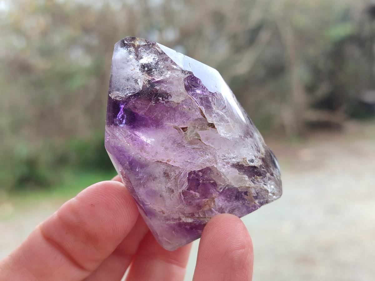 Polished Smokey Window Amethyst Crystals x 12 From Akansobe, Madagascar - Toprock Gemstones and Minerals 