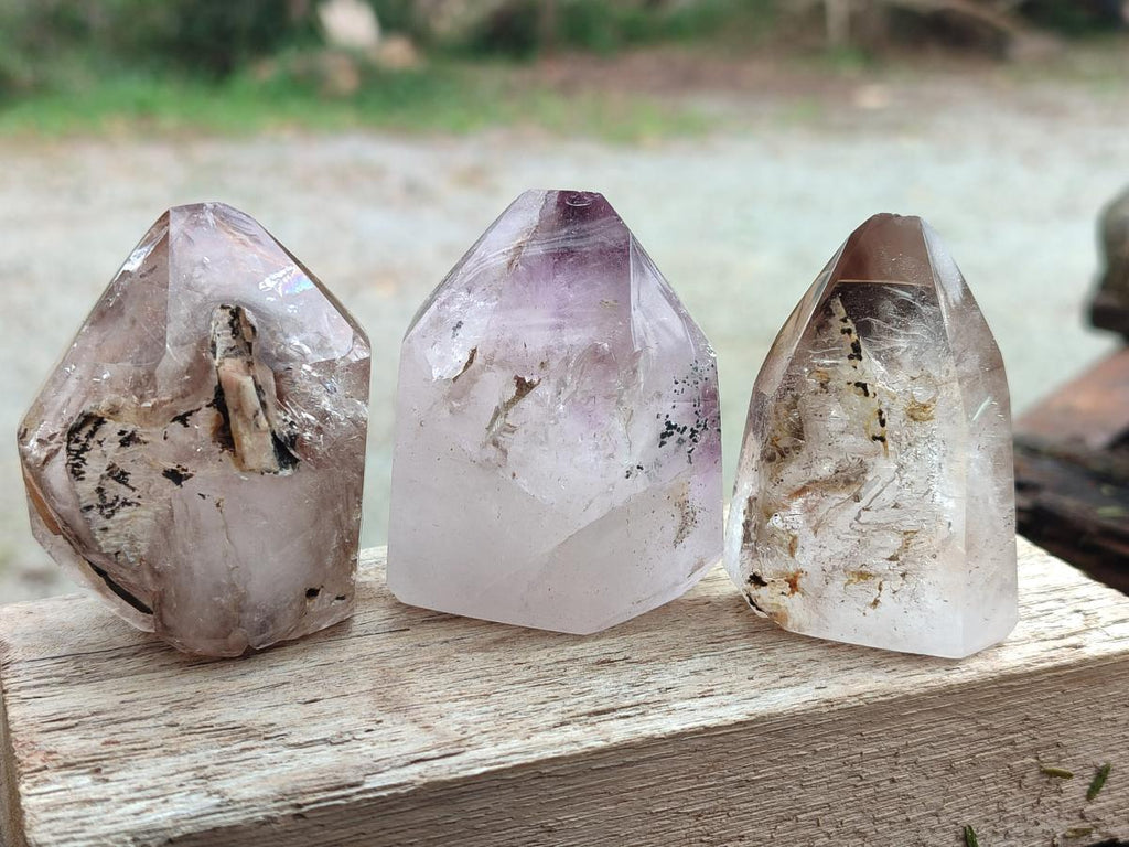 Polished Smokey Window Amethyst Crystals x 12 From Akansobe, Madagascar - Toprock Gemstones and Minerals 