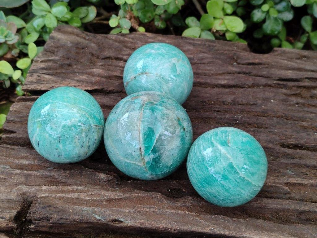 Polished Amazonite Spheres x 4 From Madagascar - Toprock Gemstones and Minerals 