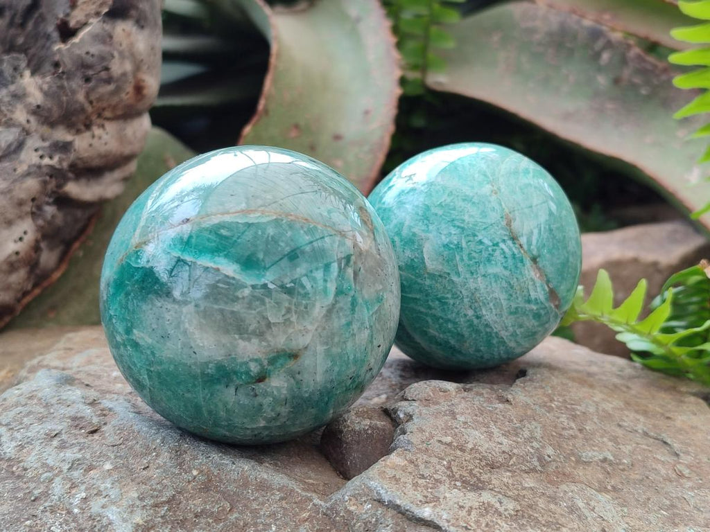 Polished Amazonite Spheres x 4 From Madagascar - Toprock Gemstones and Minerals 