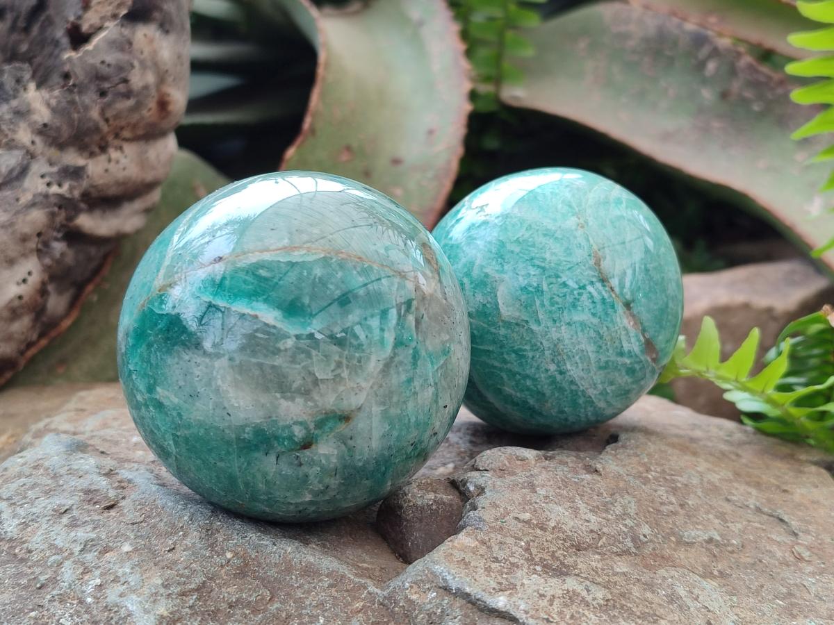 Polished Amazonite Spheres x 4 From Madagascar - Toprock Gemstones and Minerals 