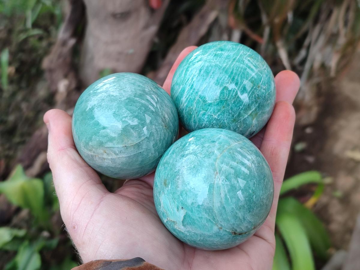 Polished Amazonite Spheres x 4 From Madagascar - Toprock Gemstones and Minerals 
