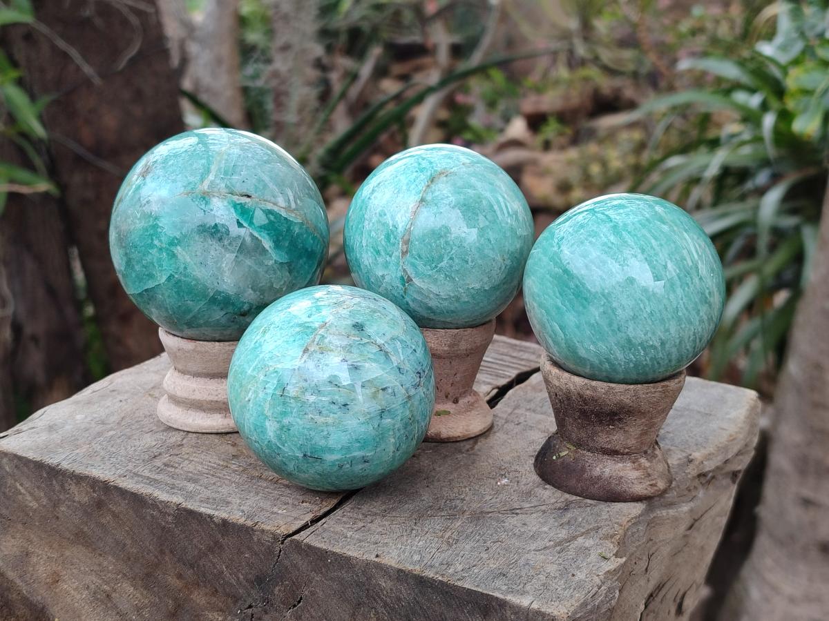 Polished Amazonite Spheres x 4 From Madagascar - Toprock Gemstones and Minerals 