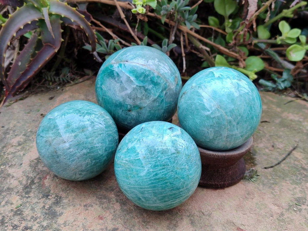Polished Amazonite Spheres x 4 From Madagascar - Toprock Gemstones and Minerals 